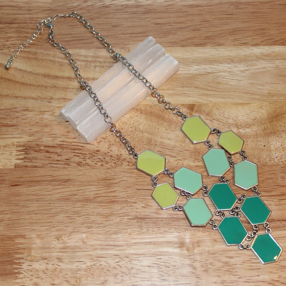 Silver-tone Green Seafoam Teal Scoop Bib Necklace